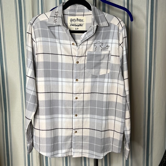 Rare Dobby Harry Potter flannel cakeworthy cream grey w/ brown pinstripe tartan - Picture 5 of 16